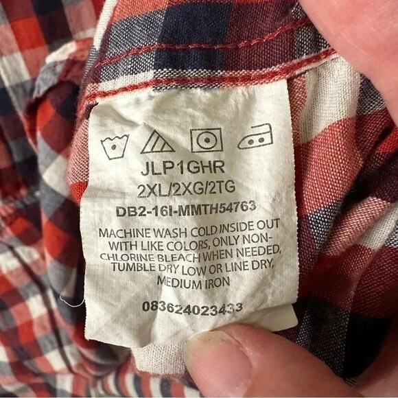 Wrangler plaid button-down cotton shirt red white & blue western - Picture 4 of 7